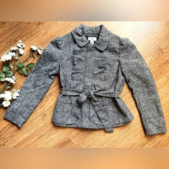 LOFT Jackets & Blazers - Ann Taylor LOFT Moto Jacket Charcoal Gray Black Ruffle Blend Size 6P Zip